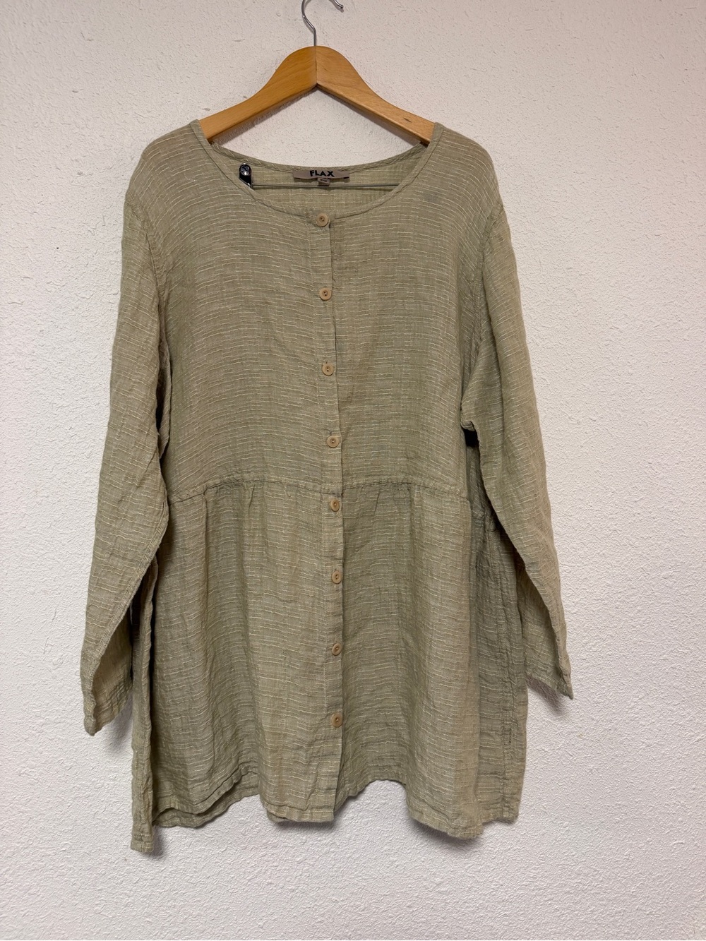 FLAX light green Button-Front Linen Tunic size 2G